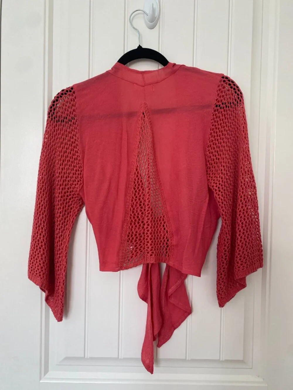 Elan | Tie Front Crocheted Top & Pull On Pants in Coral